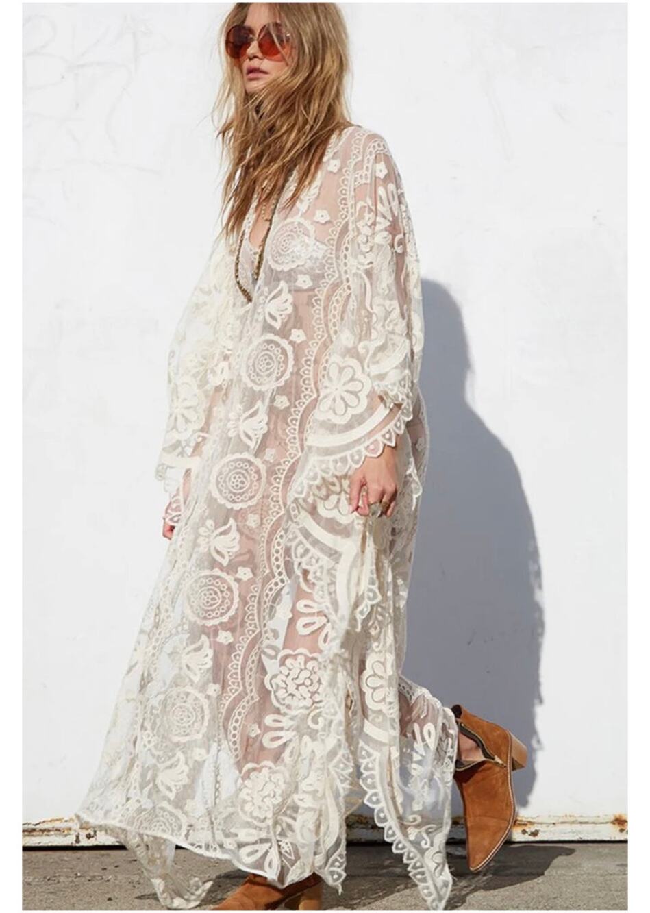 Charlie Charlie Charlotte NWT Cover Up Kimono Dress Women White Lace Maxi Kaftan